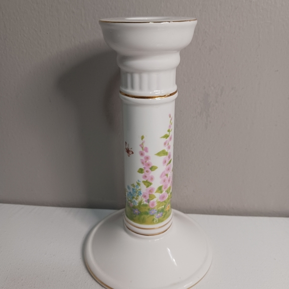 Creative Circle 6 in porcelain candlestick, hollyhock and butterfly white gold t - Picture 2 of 5